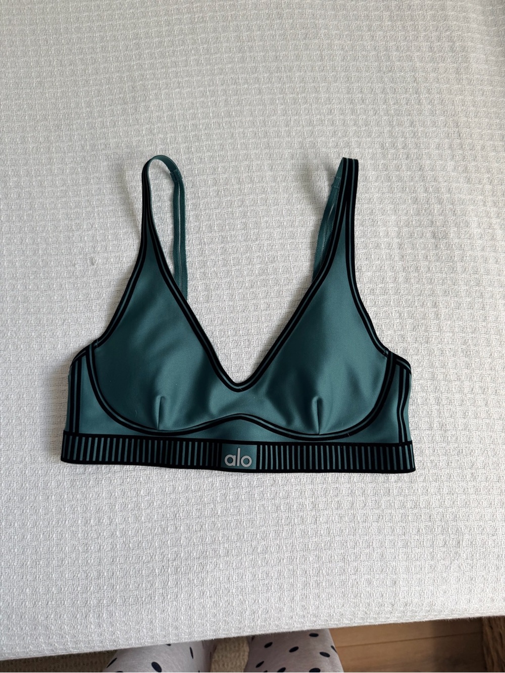 ALO Yoga Teal Sports Bralette with Black Trim